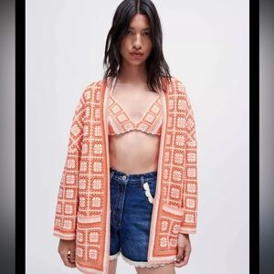 New with tags size 1- small Maje Fringe crochet orange sweater cardigan so cute